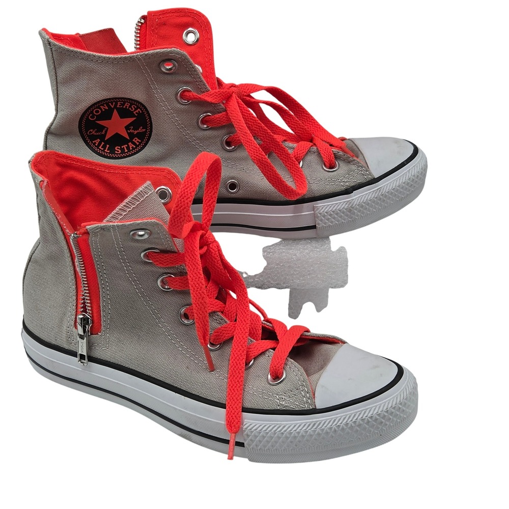 Converse Chuck Taylor High Top Shoes Mens 5 Womens 7 Tan Orange Double Zip Logo